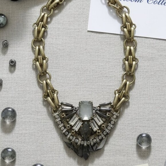 Stella And Dot Antique Gold Chunky Chain Decorative Stones Statement Necklace - Picture 1 of 7